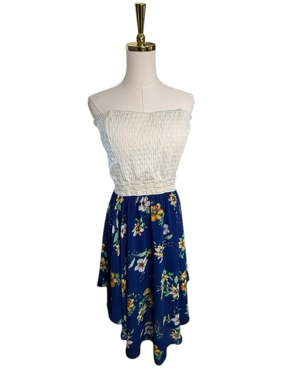 Liberty Love Cream and Navy Floral High-Low Asymmetrical Dress Size XXL 18/20